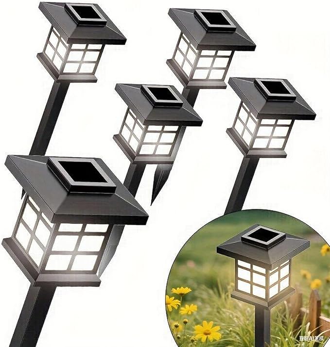 Solar LED Garden Light Lawn Light, Outdoor Path Channel Lighting, Suitable for Courtyard, Lawn and Lane Decoration, Windproof and Energy-Saving, Decorative Garden Light (6 White Lights)
