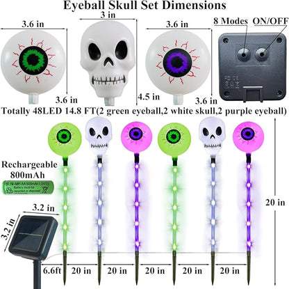 Halloween Decorations Outdoor Solar Garden Lights,6 Pack Scary Eyeball Skull Outside Decor,8 Modes Solar Halloween Lights for House Grave Patio Yard Lawn Pathway Halloween Party Ghost Decor