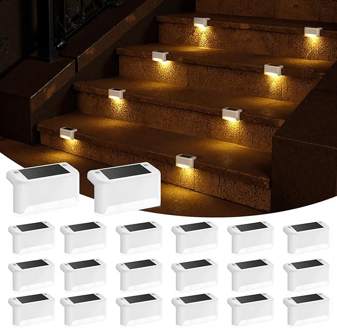 APONUO Solar Deck Lights 20 Pcs, Outdoor Waterproof Led Solar Fence Lamp for Patio, Stairs, Garden Pathway, Steps | Lumora