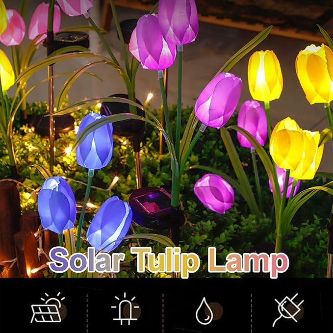 2pcs Flowers Waterproof Solar Powered Stake Lights LED Decorative Landscape for Garden Solar Tulip LED Garden Stake | Lumora