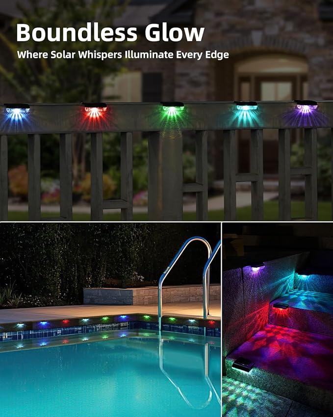 12 Pack Solar Deck Lights Outdoor RGB Led Solar Fence Lights Step Waterproof for Stairs, Step, Fence, Yard, Patio | Lumora