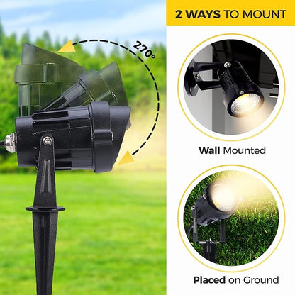 Outdoor Landscape Lighting 10W,120V AC,Warm White Waterproof LED Landscape Lights for Yard,Patio,Lawn, Wall, Flood,Driveway,Tree Lighting,Metal Ground Stake (2 Packs)