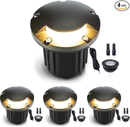 Gardenreet Well Lights Landscape LED - Brass Low Voltage Replaceable Bulb Ip65 In-Ground Lighting, 12V Wired Directional Fixture, Antique Bronze for Patio Yard Lawn with 5000K Daylight White MR16 Bulb