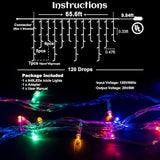 Icicle lights Outdoor - 66ft Christmas Lights with 640LED 120 Drops 8 Modes, Plug in Curtain String Lights | Lumora