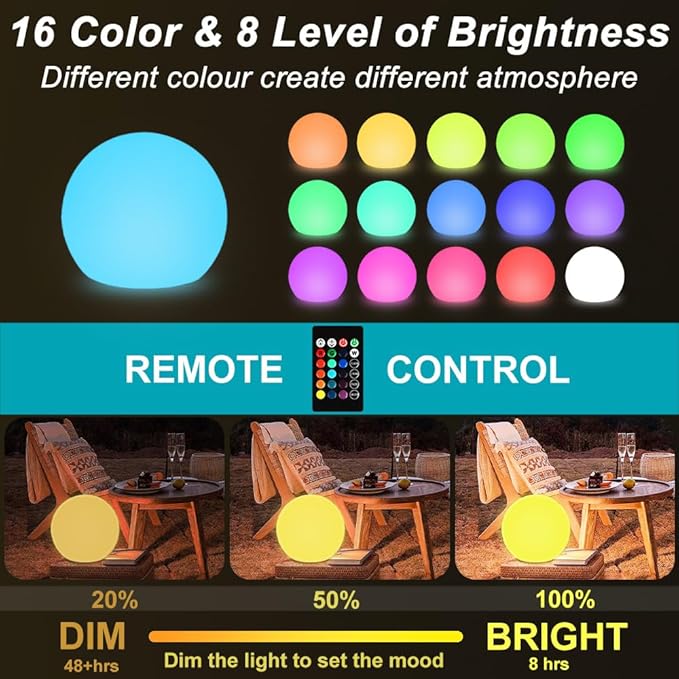 12 Inch Solar Glowing Ball Light Outdoor, Solar Garden Globe Light w/Remote, RGB Color Changing Waterproof Large | Lumora