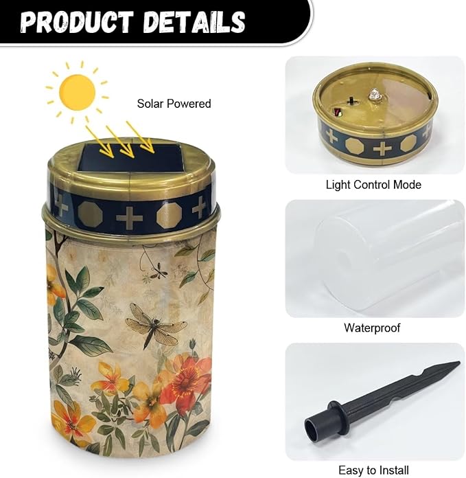 Dragonfly Cemetery Solar Lights Outdoor Waterproof Easy to Install Convenient to Use Solar Garden Light Retro Solar Lights for Cemetery Graveyard Memorial Accessory Decoration