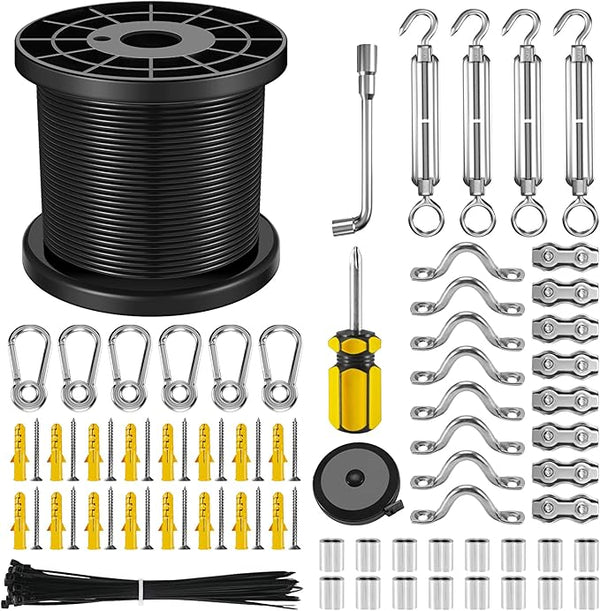 NEREUS String Light Hanging Kit with 164 Ft Vinyl Coated 304 Stainless Steel Cable, String Light Suspension Kit | Lumora