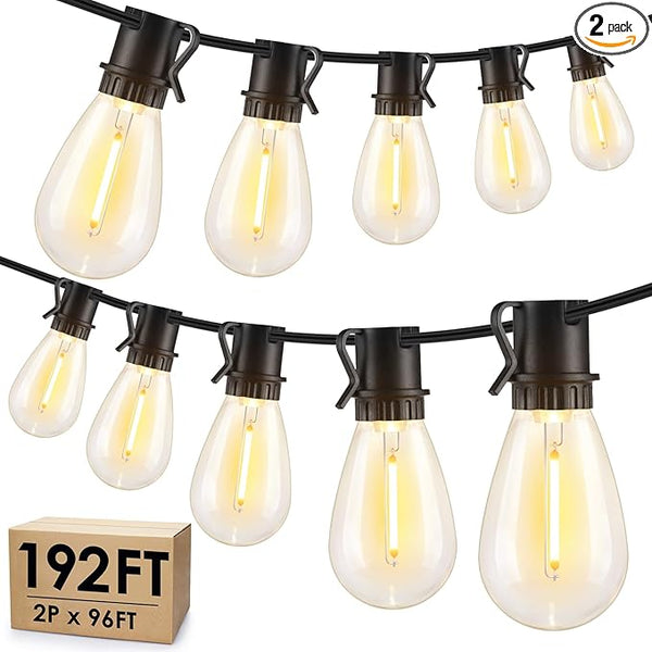 192FT(2x96FT) LED Outdoor String Lights, Patio Lights with 60+3 Shatterproof Waterproof 2700K Dimmable Bulbs | Lumora