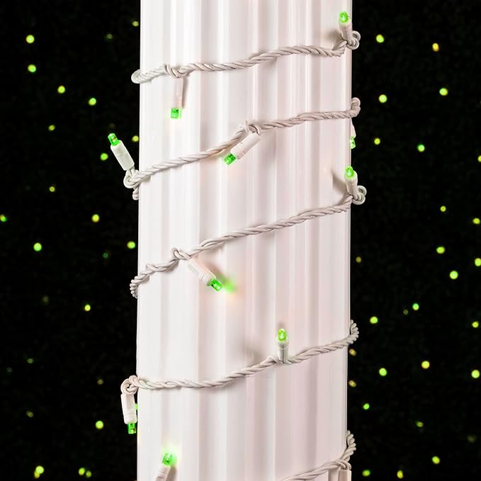 Novelty Lights 11ft Christmas String Lights, 50 Green LED Bulbs on White Wire, 2.5" Spacing, Connectable Indoor Outdoor Commercial Grade Lighting for Holidays Patio Weddings