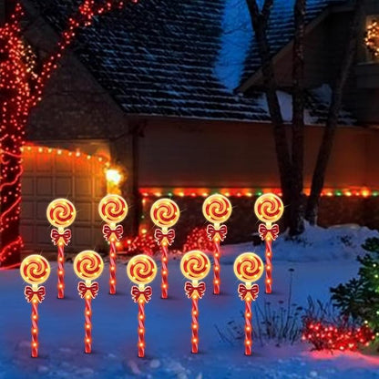 LAMPHOME Christmas Lollipop Pathway Lights，5PCS Decorations Outdoor Yard, Pathway Marker Stake Lights for Patio Ground Path Sidewalk Walkway Driveway