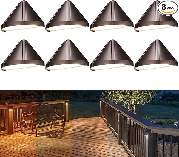 LEONLITE 8-Pack 5CCT Low Voltage LED Deck Light, 12-24V AC/DC Triangle Stair Railing Light, CRI90, IP65, Aluminum | Lumora