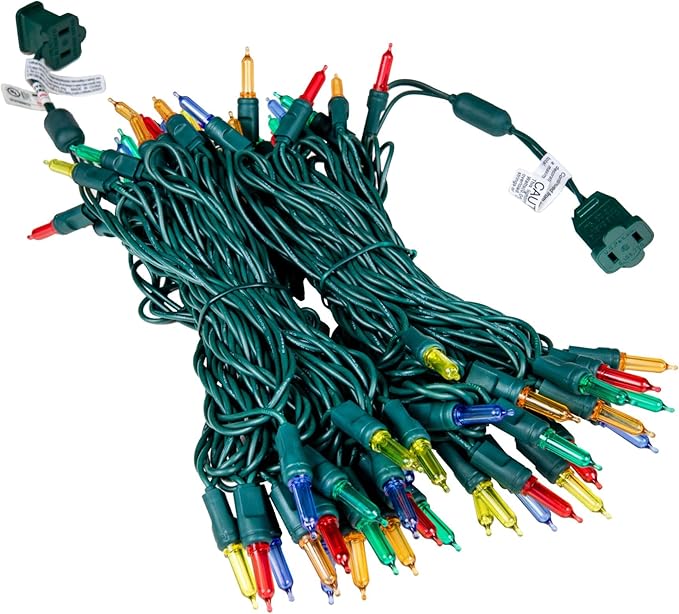 Novelty Lights Vintage Style T5 Multicolor LED Christmas Lights, 35 Feet Green Wire String of 70 Mini Bulbs, UL Listed Indoor/Outdoor Tree Lighting