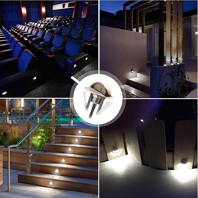 6 Pack LED Stair Lights Kit Low Voltage Waterproof IP65 Outdoor 1-2/5" Recessed Wood LED Deck Lighting Yard Garden Patio Step Landscape Pathway Decor Lamps,Cool White