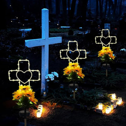 Lmtocs Solar Cross Cemetery Decorations for Grave, Memorial Sympathy Gift for Loss of Loved One Mom Dad, Grave Decorations for Birthday in Heaven Mother Day Fathery Day Memrial Christmas