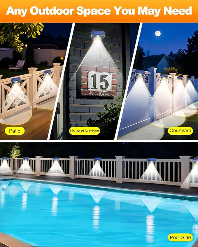EGOBOO Solar Fence Lights 12 Pack, Backyard Solar Lights Outdoor Waterproof, Dusk to Dawn Auto Lighting Mounted for | Lumora