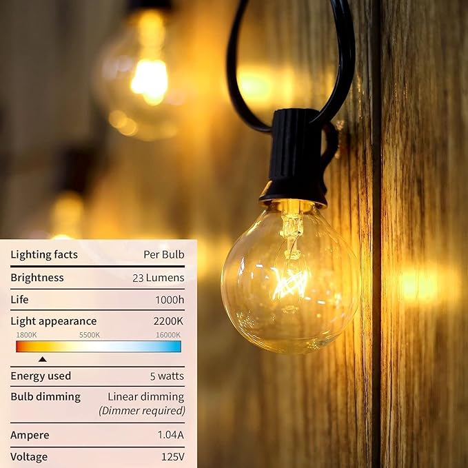 100Ft G40 Outdoor String Lights Patio Lights with 100 Edison Globe Bulbs, Connectable Outdoor String Lights | Lumora