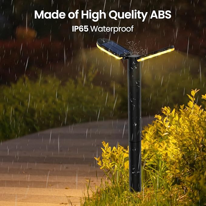 Solar Lights Outdoor, 1 Pack 80 LED Bright Solar Pathway Lights 26.7" Height with 2 Solar Panel 2 in 1 Warm White and White IP65 Waterproof for Garden, Patio, Yard, Pathway, Driveway