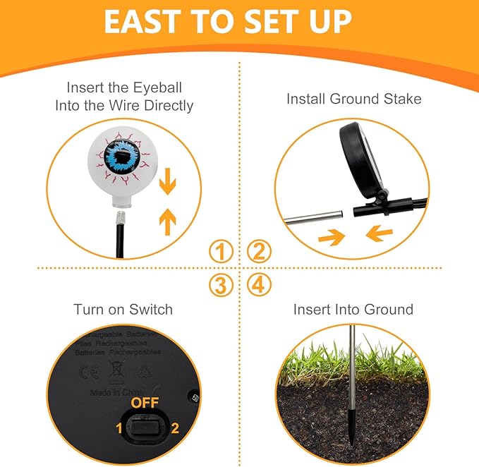 LEWIS&WAYNE Solar Halloween Pathway Lights 3 Pack Eyeball Stake Lights Outdoor 2 Modes Cool White LEDs for Garden Yard Patio