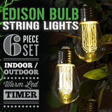 LitezAll LED Edison Bulb String Lights, Battery Operated Outdoor String Lights with Built-in Timer, Warm Glow | Lumora