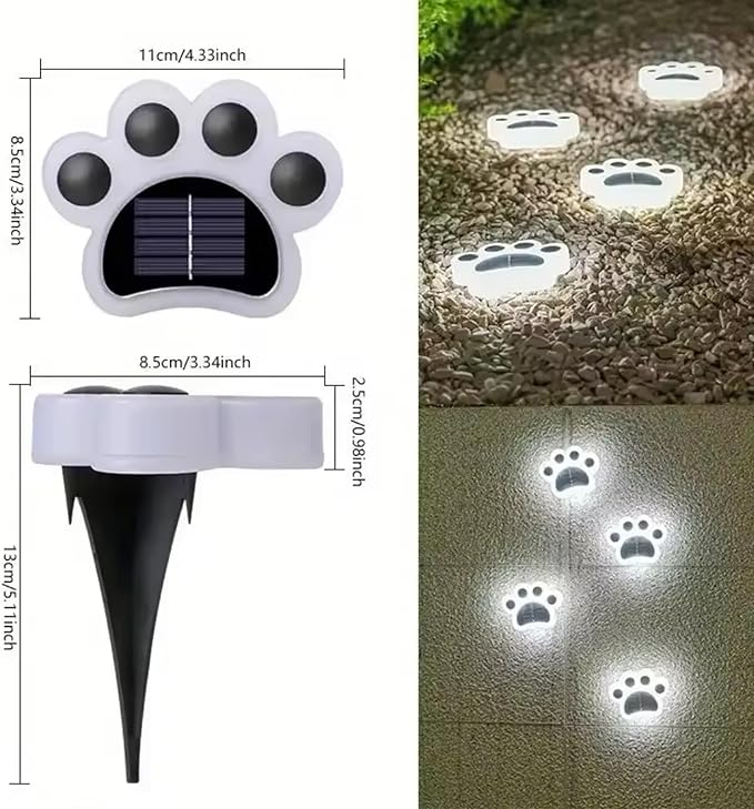 Solar Paw Print Lights, Cats and Dogs Animal Solar Lights, Outdoor Decorative Lights, Garden Lights Path Lights Walkway Lighting, Suitable for Terrace Yard Garden Path Lawn Yard 4 Pack (Style D)
