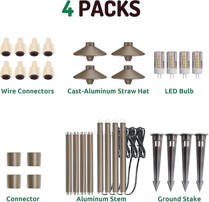 Lumina Lighting® Low Voltage Landscape Lighting Cast-Aluminum Path and Area Light Warm White 3W G4 LED Bulb and ABS Ground Stake Included for Yard Walkway Lawn PAL0106-BZLED4 (Bronze, 4-Pack)