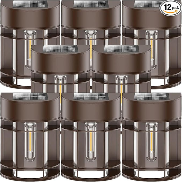 Solar Lights Outdoor, 12 Pack Solar Fence Lights, Waterproof Led Outdoor Solar Lights for Yard Patio Step Deck | Lumora