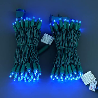 YULETIME Blue One-Piece Wide Angle Christmas Lights 140 Count 48 Feet, 2 Sets 70 LED 24 ft High Waterproof 5mm UL Certified String Light (Blue)