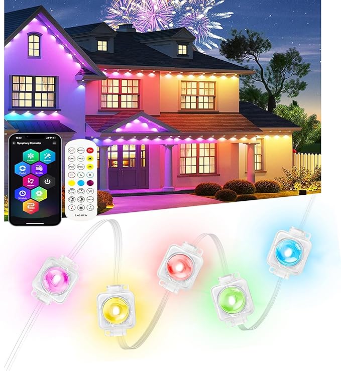 100ft RGB Permanent Outdoor Lights,with 60 LED IP65 Waterproof Smart Christmas Lights for Outdoor Decor with 63 | Lumora