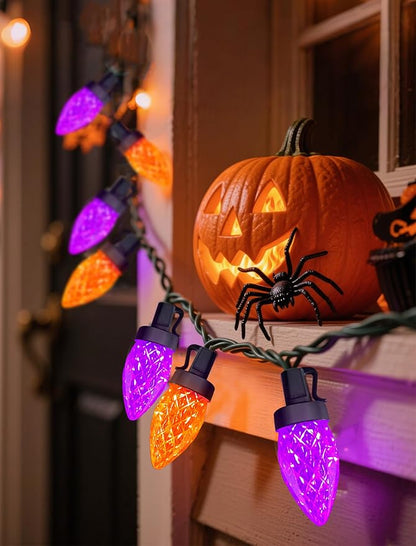 26FT Halloween String Lights Outdoor, 50 C7 LED Orange and Purple String Lights, Plug-in Halloween Patio Decorative Lights for Indoor Christmas Backary Porch House Holiday Party Decor
