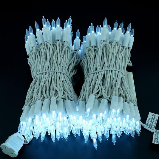 YULETIME 200 Cool White LED Christmas Lights, 66 Feet White Wire UL Certified Commercial Grade Holiday String Light Set