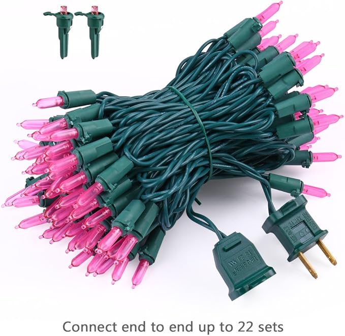 Brizled Pink Valentine Lights, 33ft 100 LED String Lights, Decorative Xmas Tree Light 120V UL Certified Connectable | Lumora