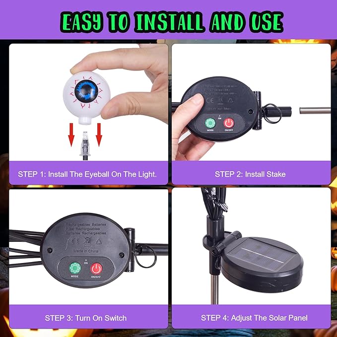 2 Packs 16 LED Halloween Purple Eyeball Decorations Light, Solar Powered Eyeball Waterproof Pathway Lights, Swaying | Lumora