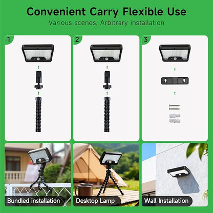 Motion Sensor Solar Light with Flexible Octopus Tripod, 600LM Lights with 3CCT, IP65 Waterproof Adjustable Fixture Black for Outdoor Garden Tree Porch Camping [1-Pack]