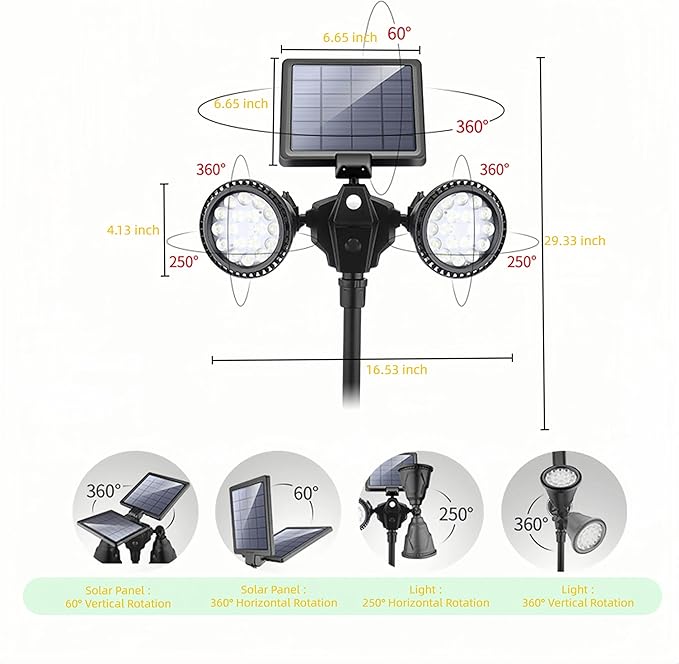Solar Spot Lights Outdoor Waterproof, Double Head Adjustable Bright LED Solar Motion Sensor Lights for Outside | Lumora