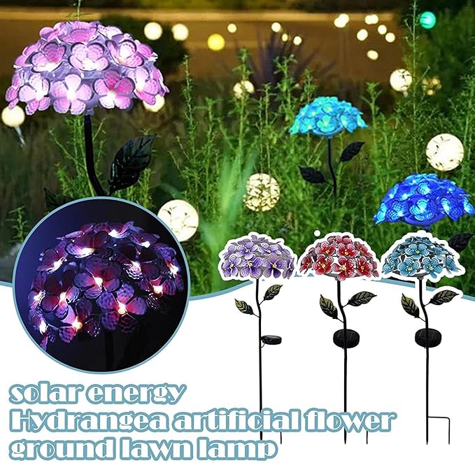 Solar Garden Lights Metal Flower Garden Stake Yard Art,Solar Hydrangea Stake Lights,Hydrangea Flowers Metal Stake With Solar Lights Outdoor,Waterproof LED Lights For Garden,Lawn,Patio,Courtyard ( Colo