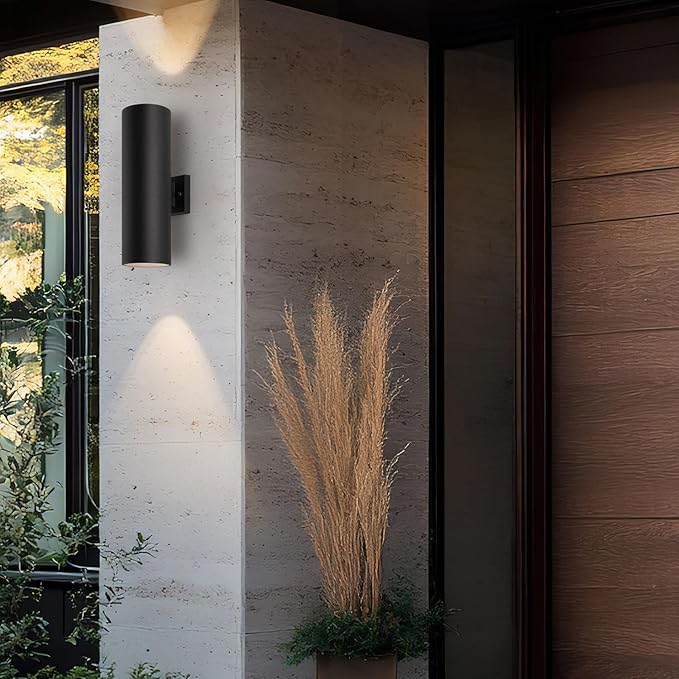 mirrea 18" Modern Outdoor Porch Light Patio Light in 2 Lights with Aluminum Cylinder and Tempered Glass Cover | Lumora