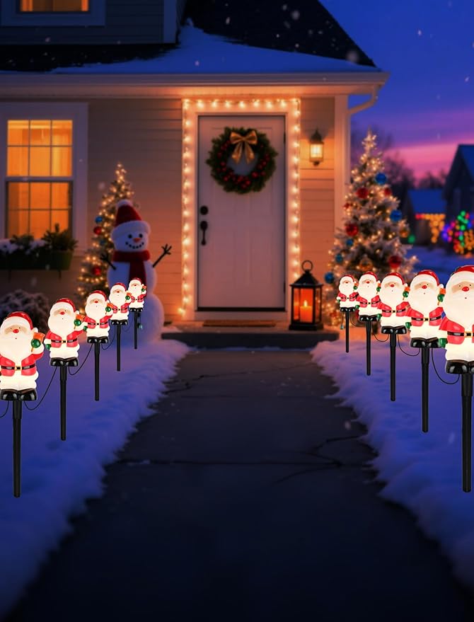Set of 5 Classic Santa Claus Pathway Lights - 10.5ft UL-Listed Christmas Walkway Lights with - Outdoor String Light | Lumora