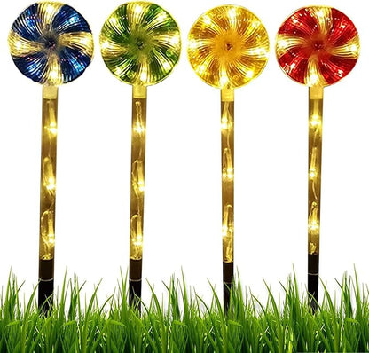 Solar Garden Lights Candy Cane Lights, 4 Cute Christmas Lollipop Pathway Lights with Stakes, Waterproof Outdoor Solar Pathway Lights for Christmas Decoration, Yard, Yard, Lawn (Color : Color)