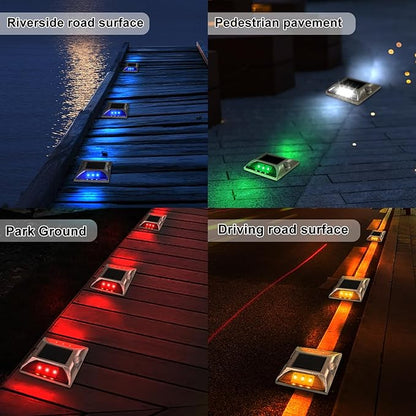 Aolyty Solar Driveway Marker Lights Outdoor, IP68 Waterproof Solar Dock Lights, Bright Warning Flashes Lights Reflective Road Marker for Deck Sidewalk Stair Garden Pathway (White, 4 Pack)