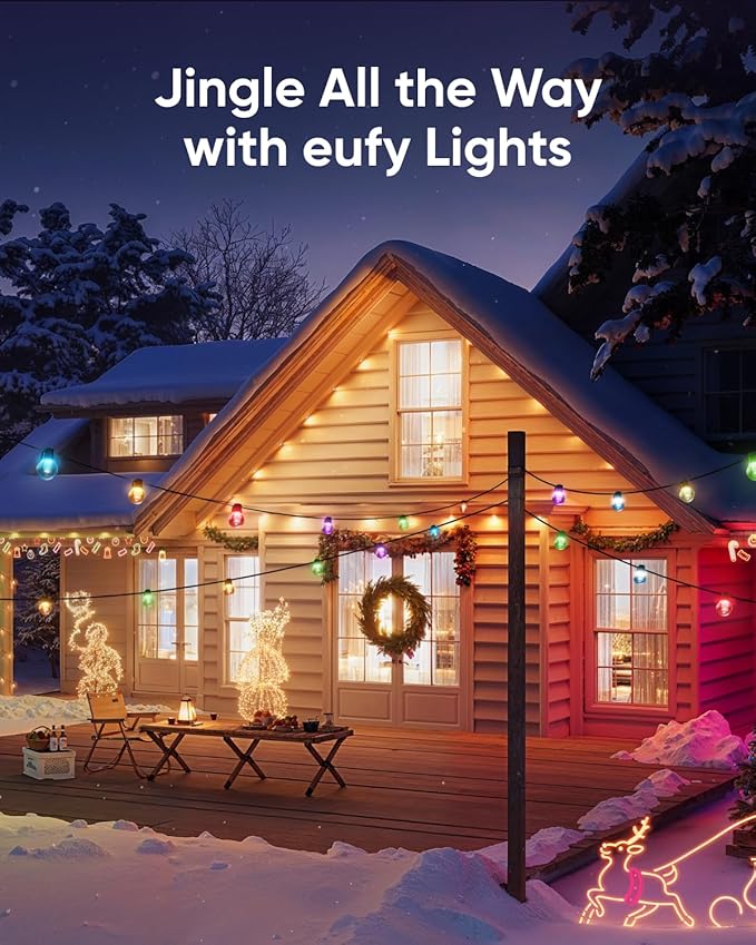 eufy Outdoor String Lights E10, 96ft with 30 Smart RGBWW LED Bulbs, Endless AI Light Themes for Christmas | Lumora