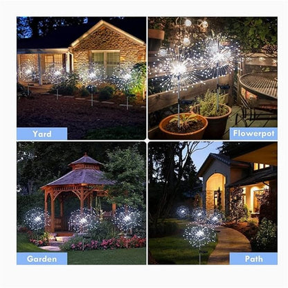 PINHEN Solar Firework Lights, 2 Pack Solar Garden Lights 200 LEDs 8 Lighting Modes Solar Lights Outdoor Waterproof for Garden Path Yard Patio Walkway Pathway Party Wedding Decorative (White)