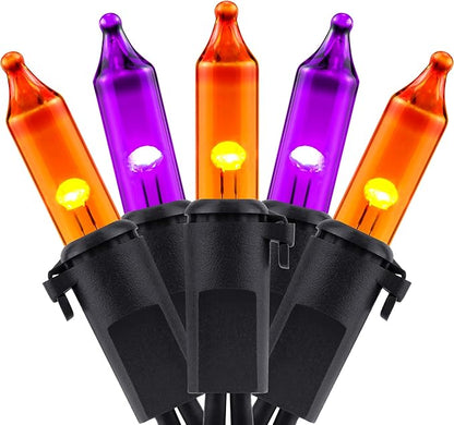 YULETIME 100 Count Orange & Purple Christmas Lights, 33 Feet Black Wire UL Certified Incandescent-Like LED Mini String Lights