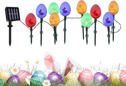 Easter Bunny Lights – 10 Solar Powered Colorful Outdoor Decorative Lights | Waterproof LED String for Garden Patio Path Holiday Seasonal Easter Decorations
