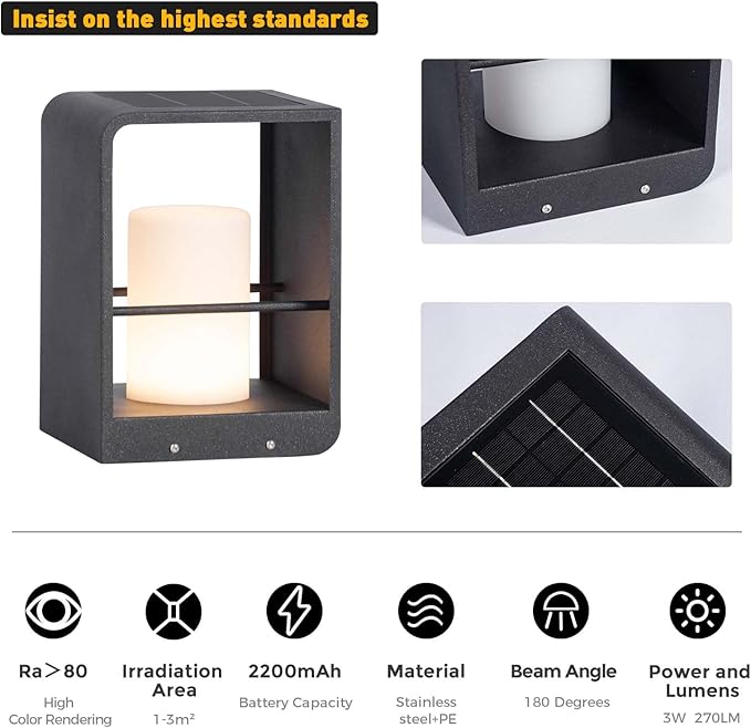 Solar Lanterns Outdoor Waterproof, Patio Lights with 3000K LED, Outdoor Lights Solar Powered with Remote Control, Floor Lamp for Garden, Yard, Deck, Backyard, Porch and Landscape Lighting