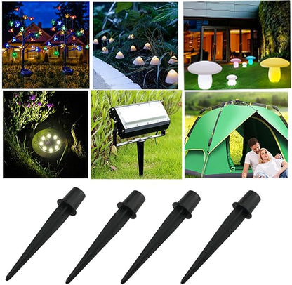4PCS Black Metal Replacement Stacks Solar Lights Spike Plastic Solar Pathway Replacer Outdoor Ground Stacks for Garden Lights Landscape Yard Pathway Patio Lamps Pole