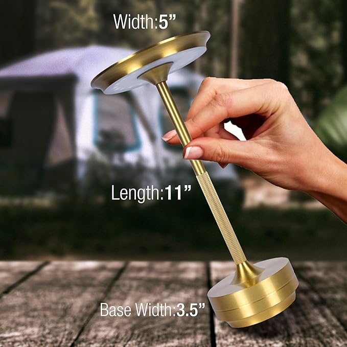Cordless Table Lamps Rechargeable, Portable Battery Operated Lamp, 3 Color Stepless Dimming LED Table Light with Memory Function, for Outdoor/Dinner/Patio/Restaurant (Gold)