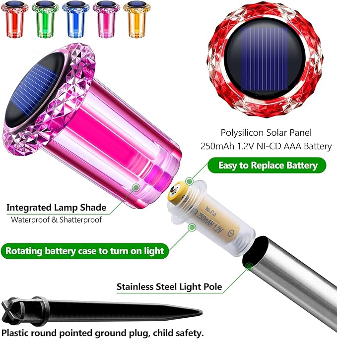 DenicMic Solar Lights Outdoor 10 Pack Waterproof Color LED Stainless Steel Stake Outside Lights for Yard Pathway | Lumora
