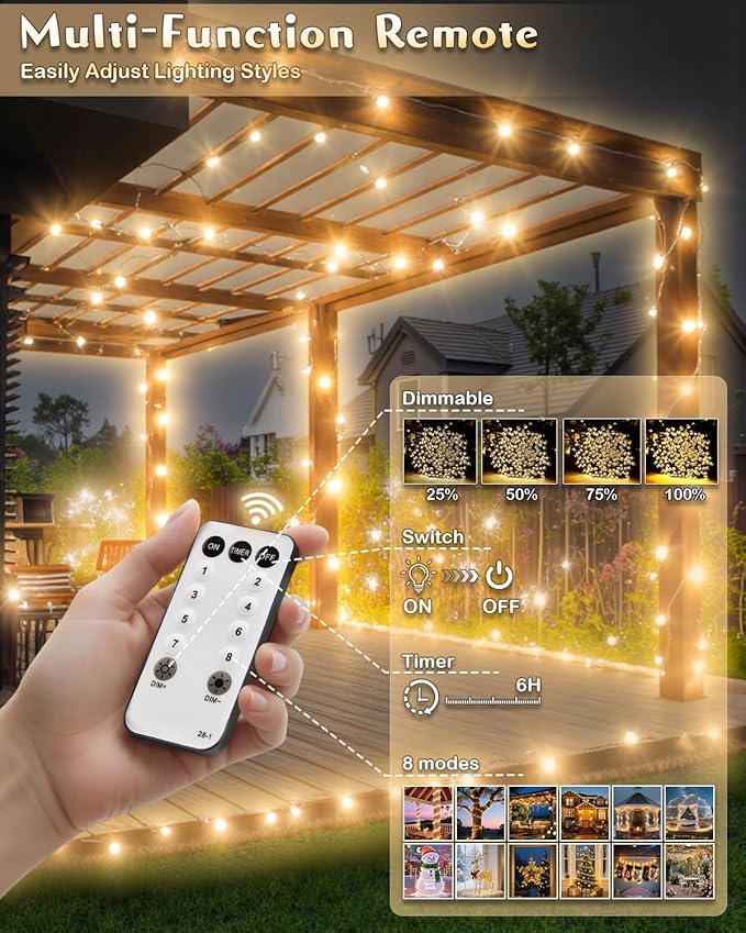 580 LED String Lights, 196FT Indoor Outdoor Fairy Lights, Waterproof Twinkle Christmas Decorations Lights with Remote for Bedroom Outside Tree Garden Halloween Camping Wedding Party Decor, Warm Yellow