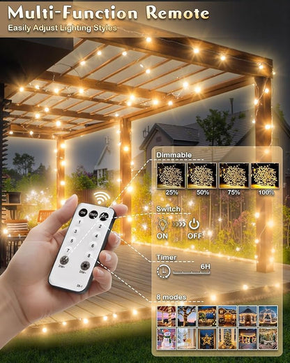 580 LED String Lights, 196FT Indoor Outdoor Fairy Lights, Waterproof Twinkle Christmas Decorations Lights with Remote for Bedroom Outside Tree Garden Halloween Camping Wedding Party Decor, Warm Yellow