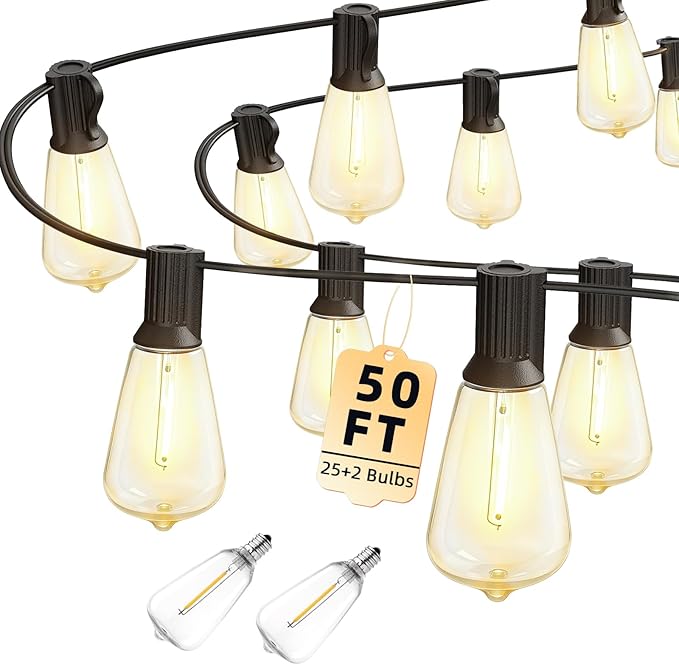 50FT Outdoor String Led Patio Lights 15M Outside Waterproof Light with ST38 Shatterproof Bulb Connectable Hanging | Lumora